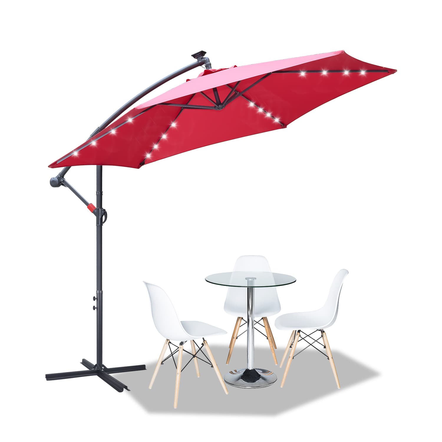 Éblouissant! Le Parasol avec Lumière et Support: Idéal pour les Soirées d'Été - Rouge