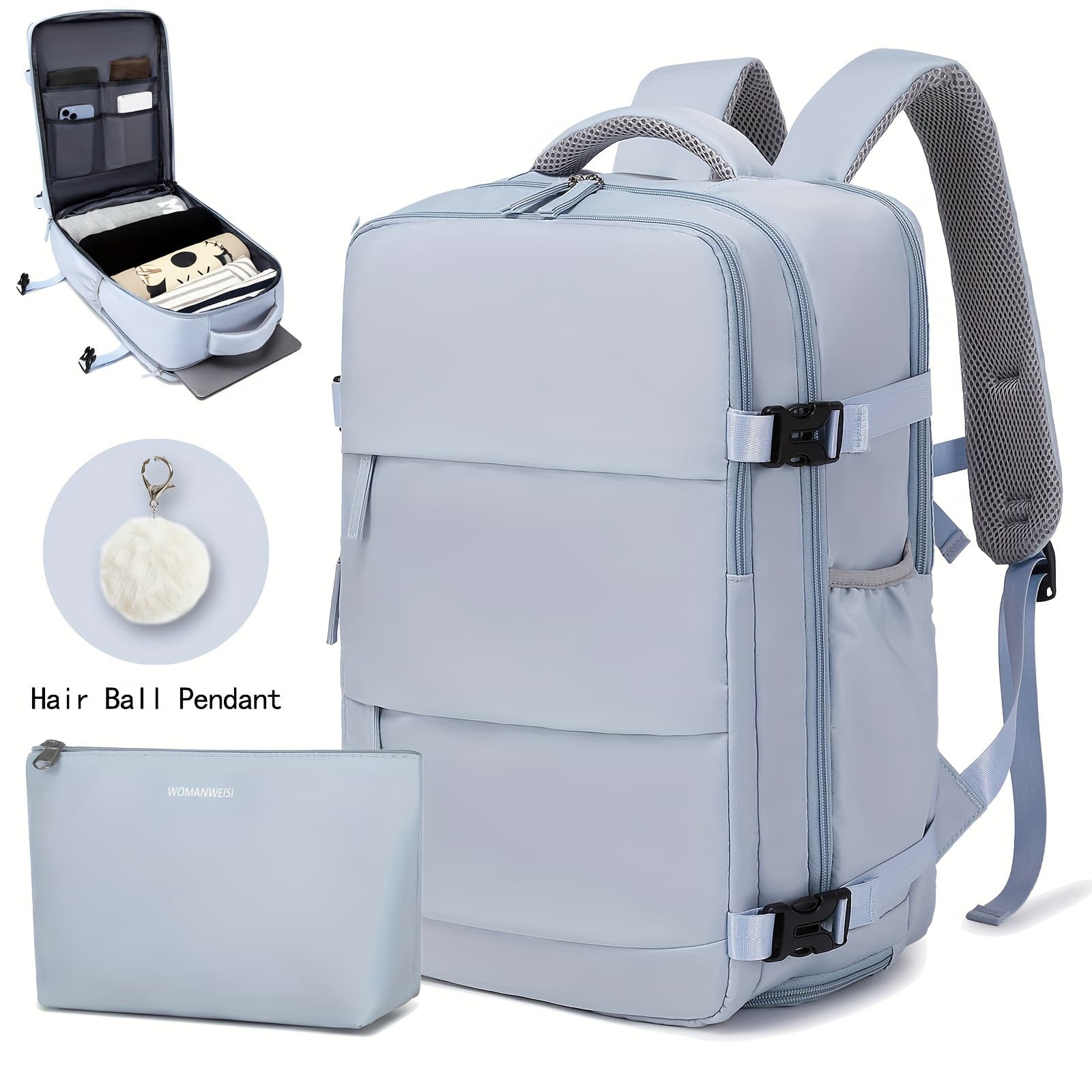 Ce sac à dos pour ordinateur portable va révolutionner vos déplacements professionnels et scolaires - Bleu Foncé Avec Petit Sac + Boule À Cheveux