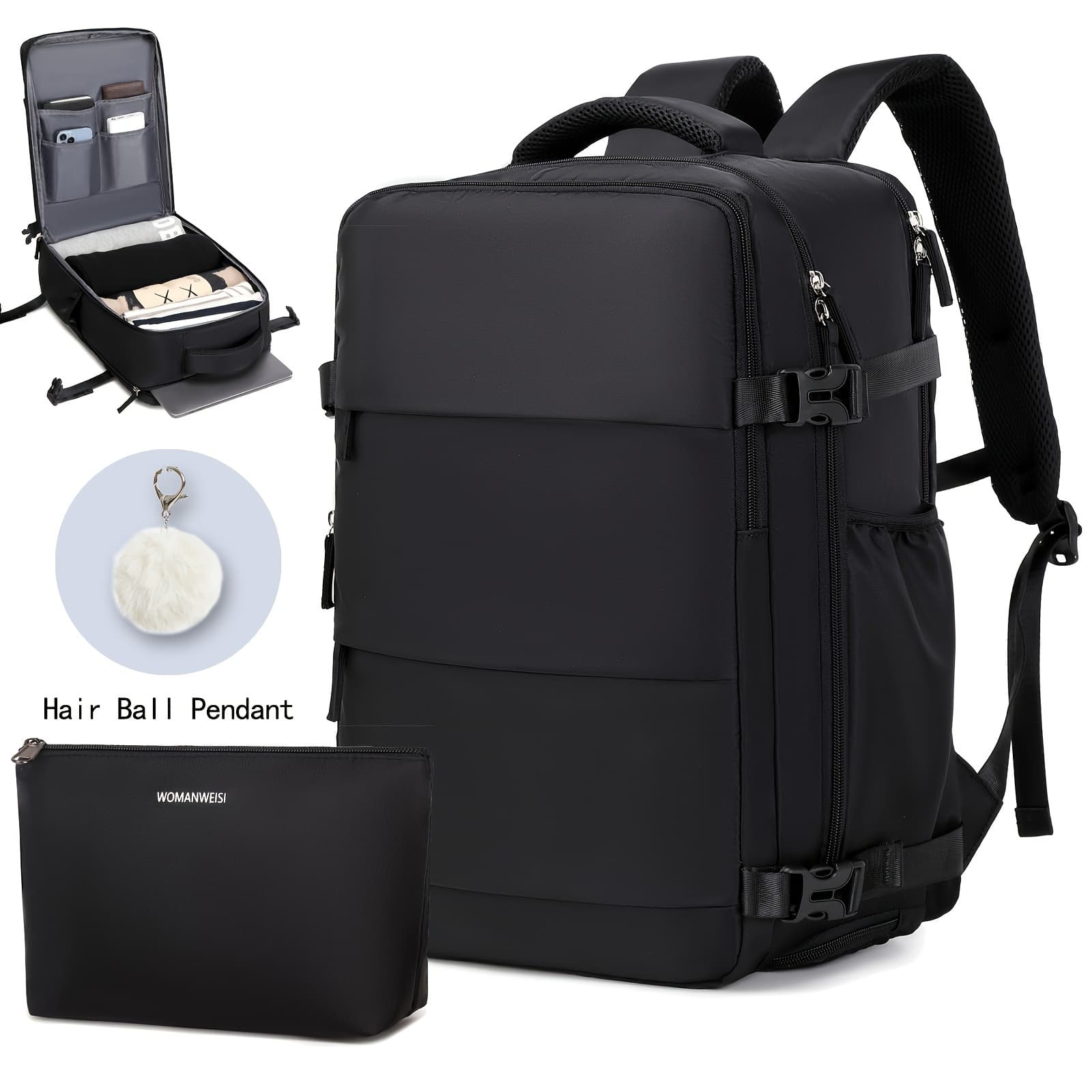 Ce sac à dos pour ordinateur portable va révolutionner vos déplacements professionnels et scolaires - Noir Avec Petit Sac + Boule À Cheveux