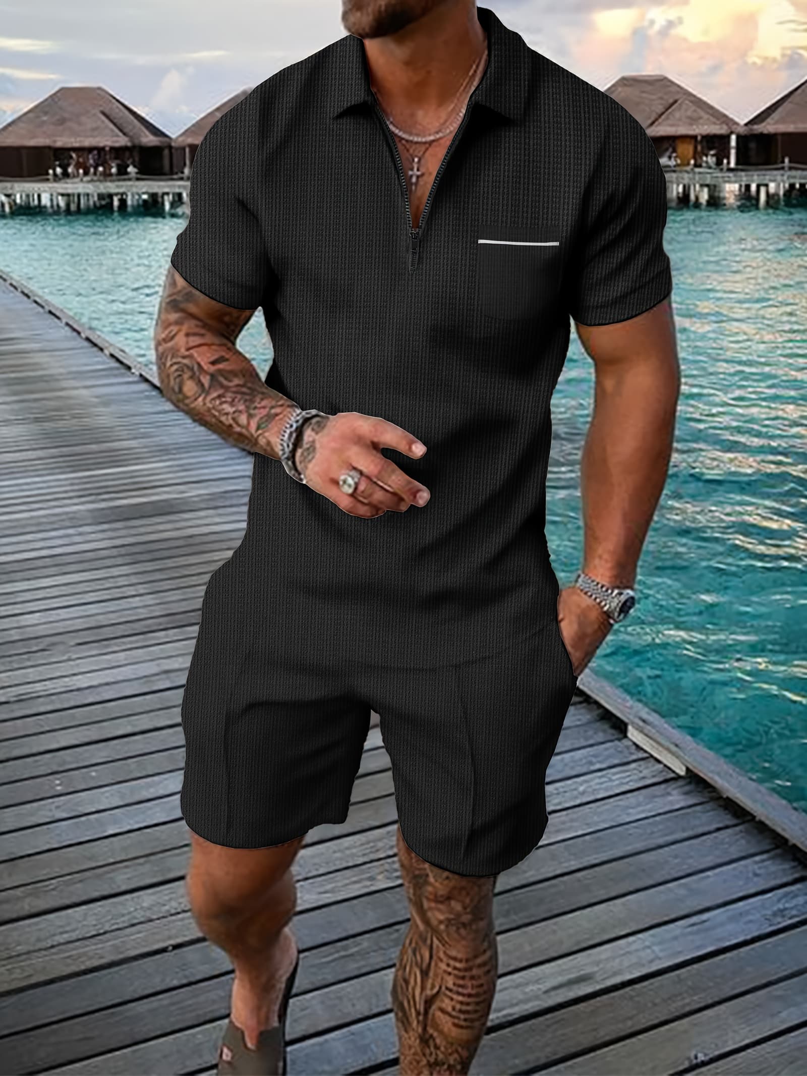 Été en vue ! Transformez votre look avec ce polo et short décontractés irrésistibles - Noir - M