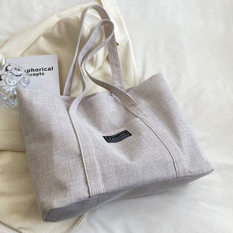 Sac en chanvre à Main Épaule Spacieux avec Poches & Fermeture Éclair | Lavable & Éco-Responsable - Beige