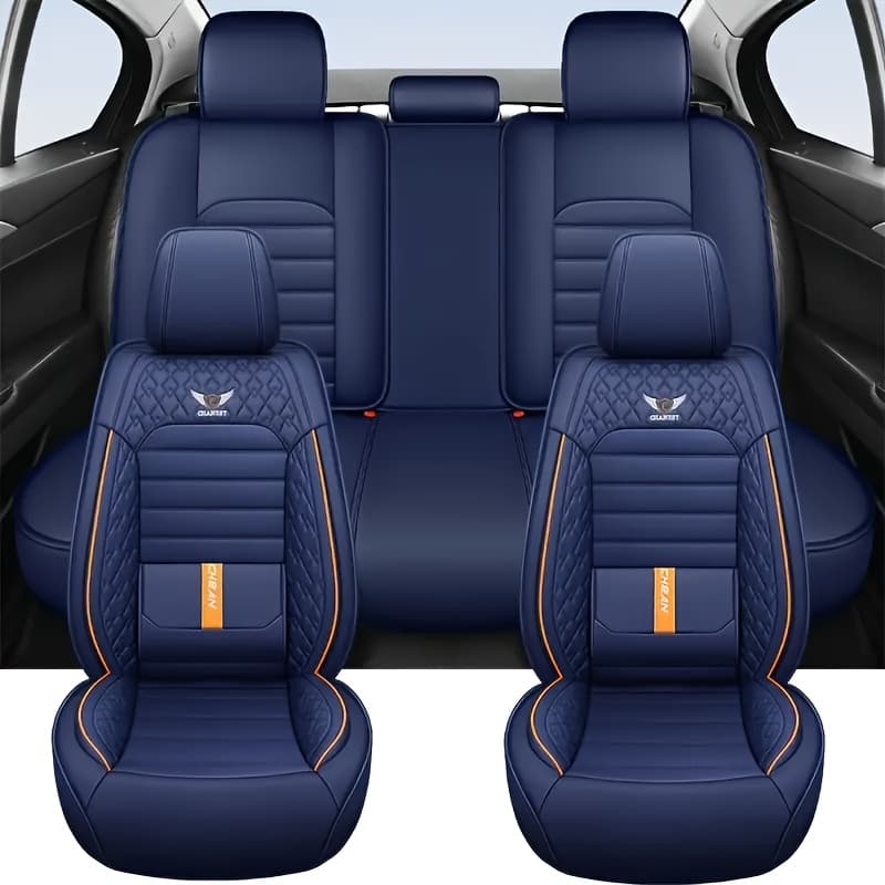 Housse de Siège Voiture 5 Places en Similicuir - Confort Premium Toutes Saisons - Bleu - 5 sièges (2 sièges avant + 3 sièges arrière)