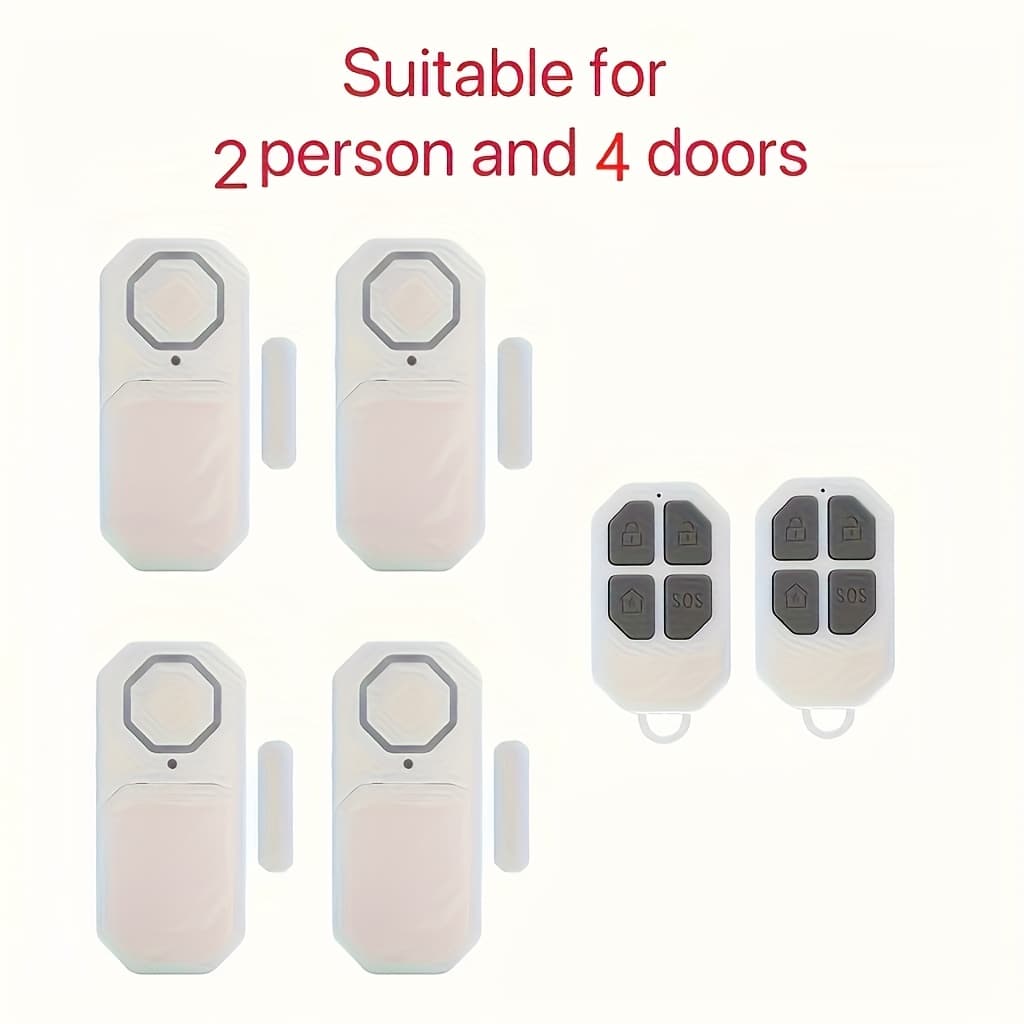 Alarme Sans Fil (x4) avec Télécommande – Sirène 130dB pour Portes & Fenêtres - 4 pièces Unité Principale + 2 Télécommandes