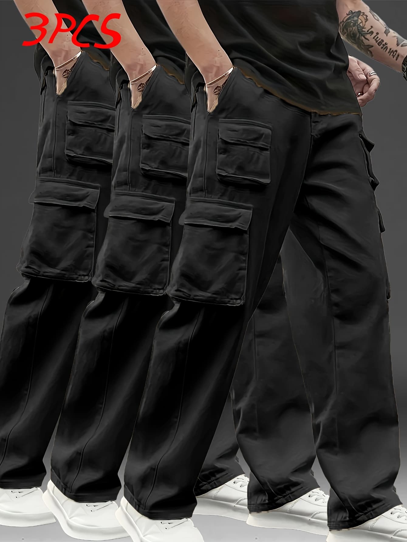 Pack x3 Pantalons Cargo Homme – Style, Fonction & Liberté - Trois Noirs - XXL