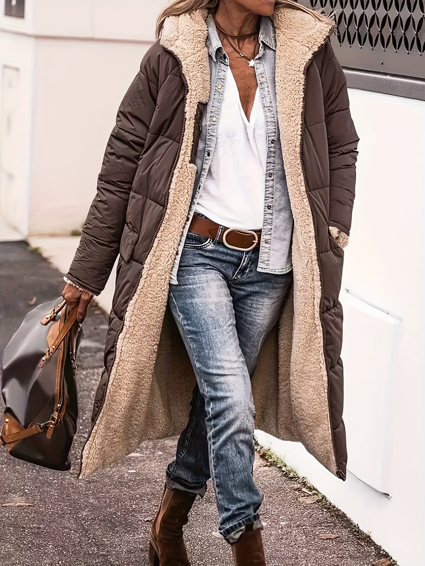 Manteau RĂ©versible Femme Fashion 2025 â ĂlĂ©gance & Chaleur Hivernale - Couleur cafĂ© - XL