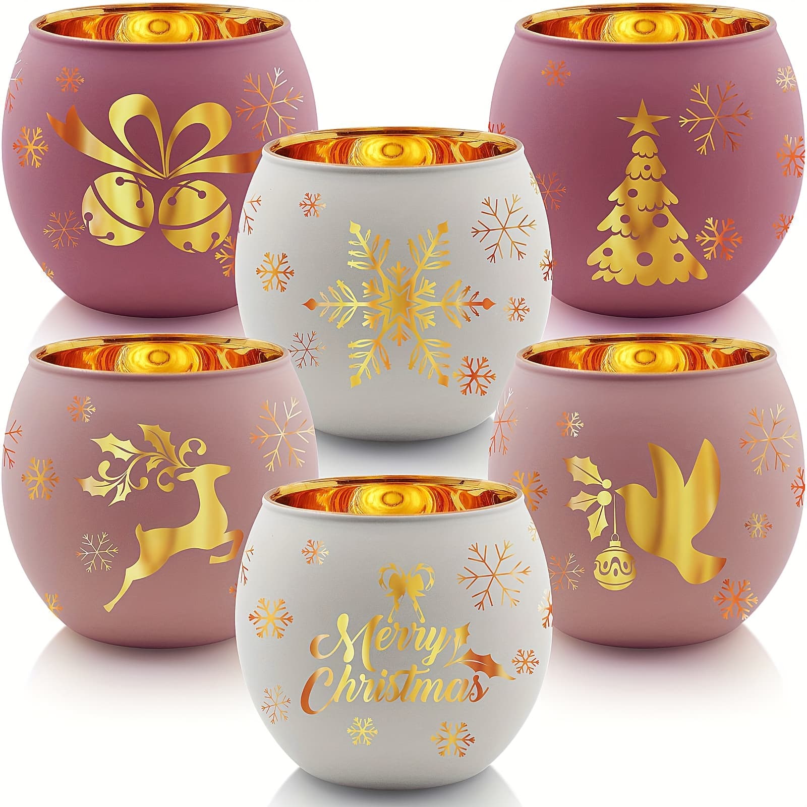 6 Bougeoirs Vintage DorĂ©s & GravĂ©s - L'Ăclat Intemporel de Vos FĂȘtes - NoĂ«l Rose