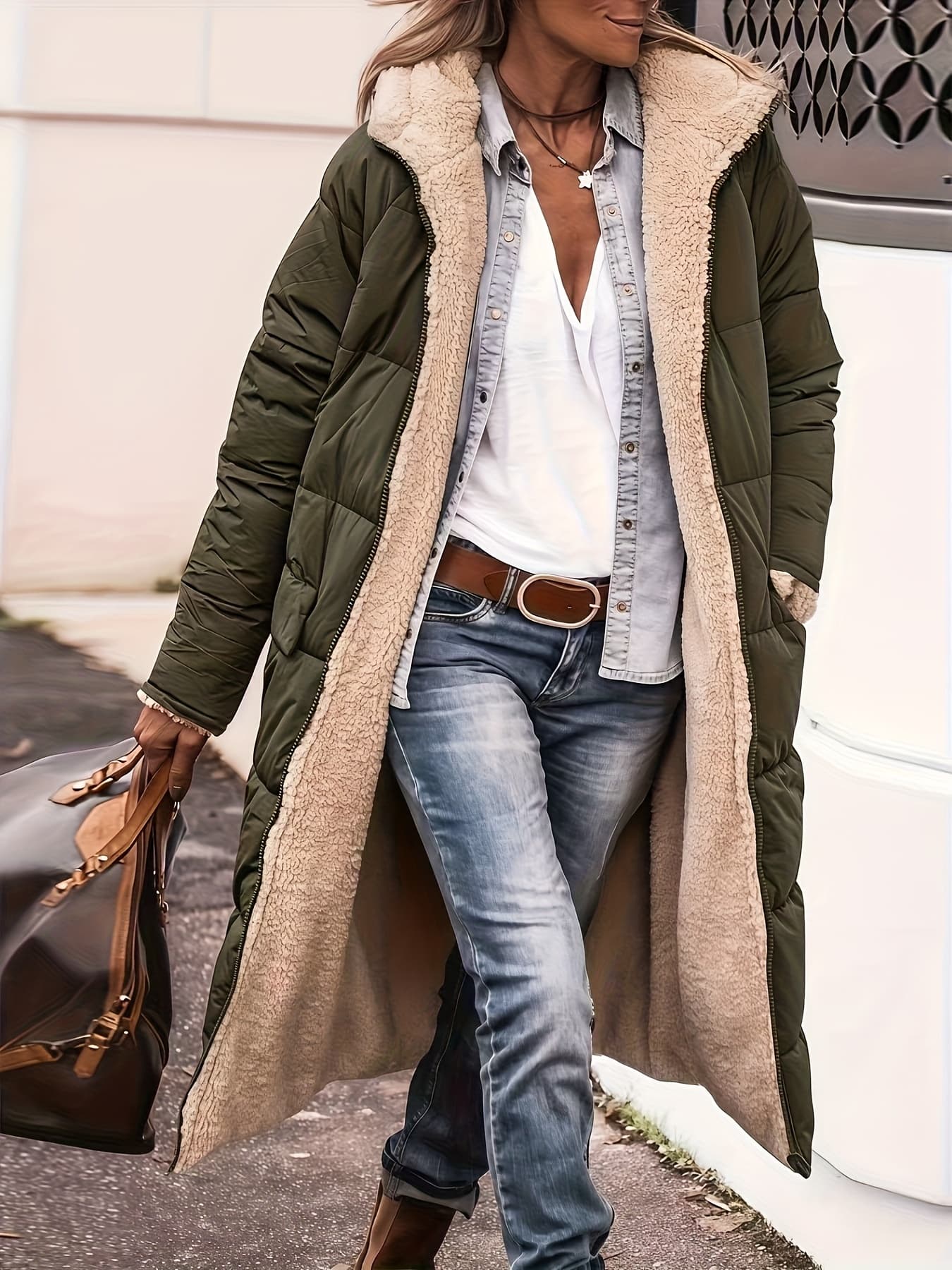 Manteau RĂ©versible Femme Fashion 2025 â ĂlĂ©gance & Chaleur Hivernale - armĂ©e verte - XL