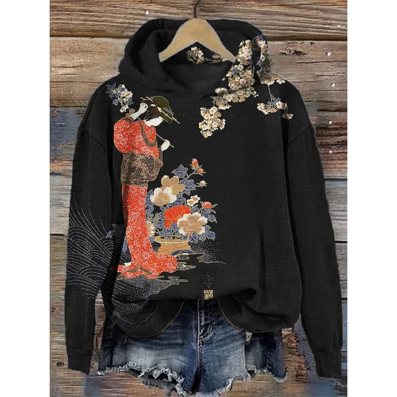 Sweat artisanal Sakura femme – style japonais, coupe ample, automne hiver - SJWWDWY728-1 - 4XL