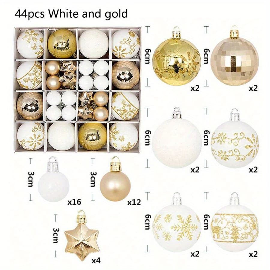 Lot de 44 boules de Noël artisanales – Décoration sapin élégante et festive à petit prix - Doré + Blanc