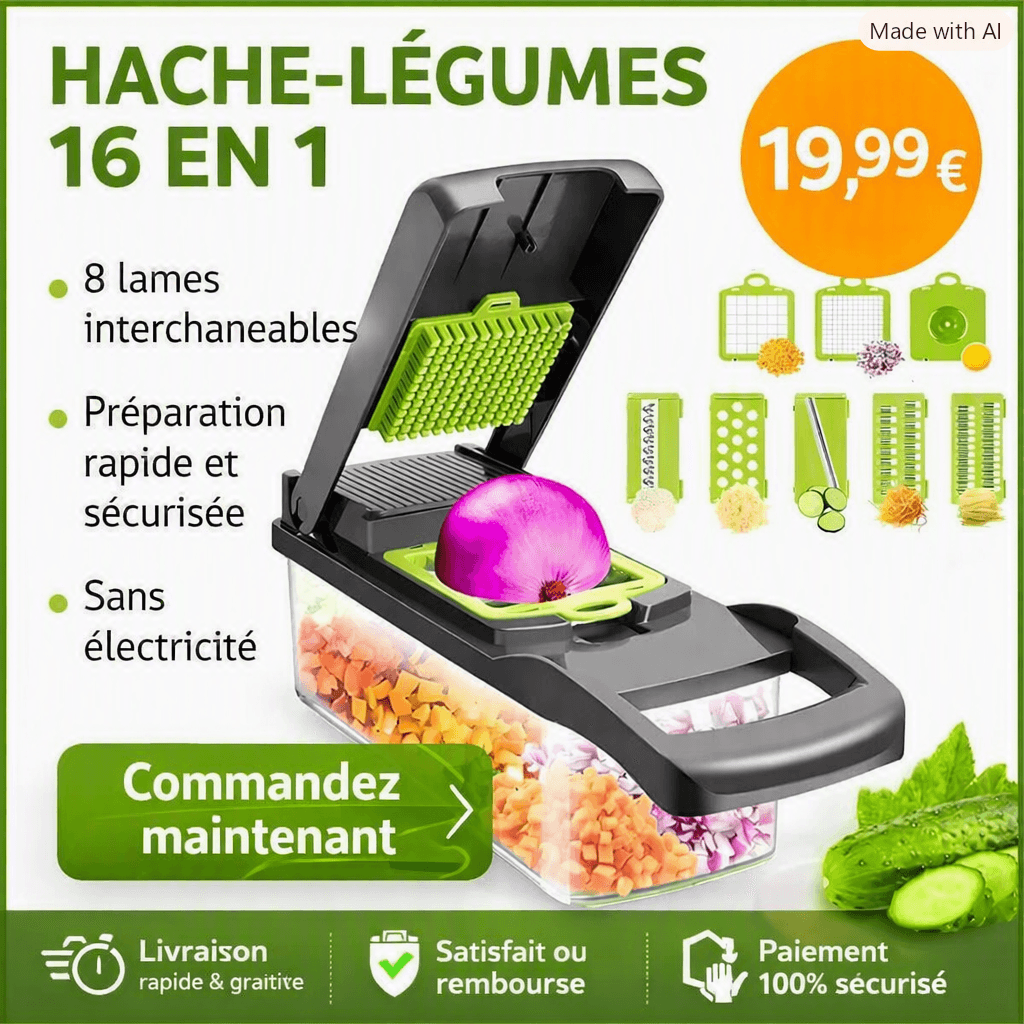 Hache‑légumes 16 en 1 – Coupe légumes multifonction manuel