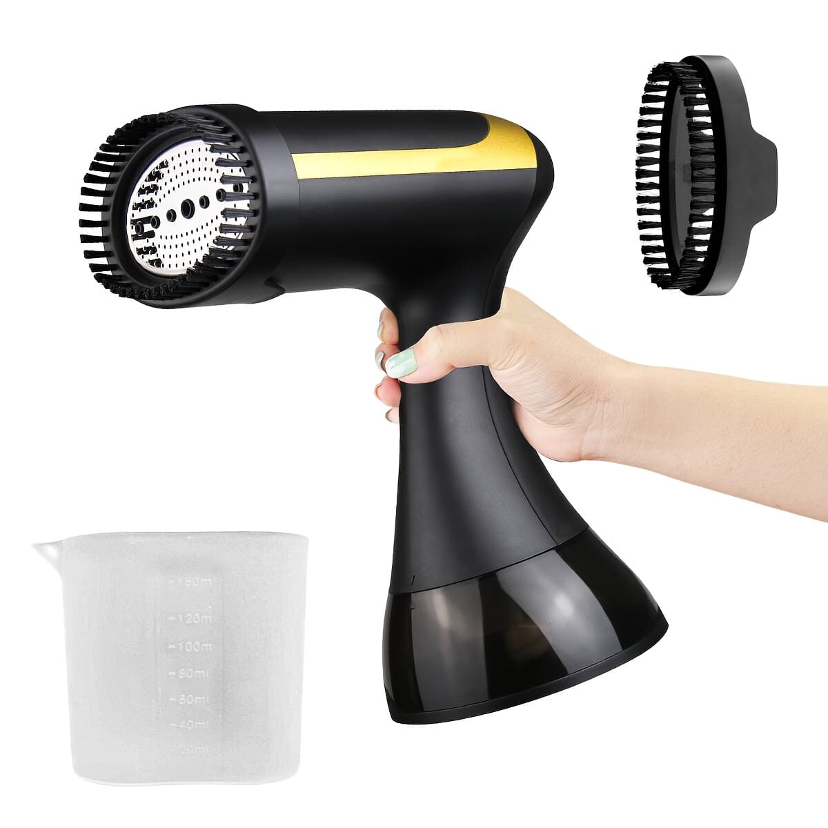 Fer vapeur à main 1500W – Chauffage 20s, anti‑plis portable - Tasse à mesurer noire