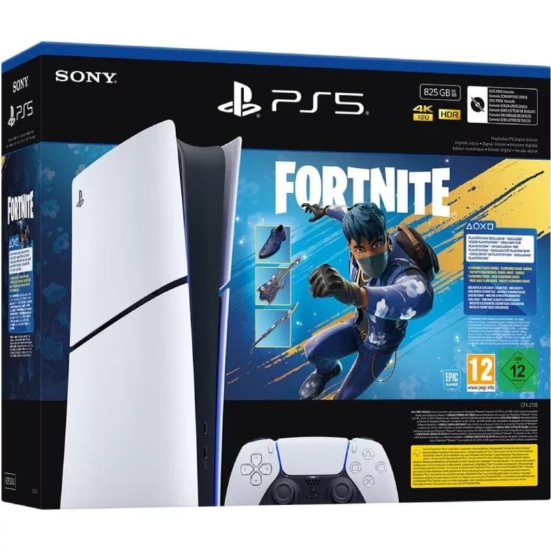 Consola Sony Playstation 5 – PS5 Slim Digital 825GB/ Incluye Mando Dual Sense y Bundle Fortnite Flowering Chaos/ Chassis E