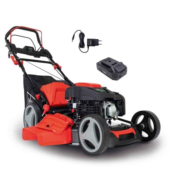 RasenmĂ€her MS225-53E Scheppach â E-Start | Radantrieb | 7PS | 53cm Schnittbreite | 65 Liter Fangkorb