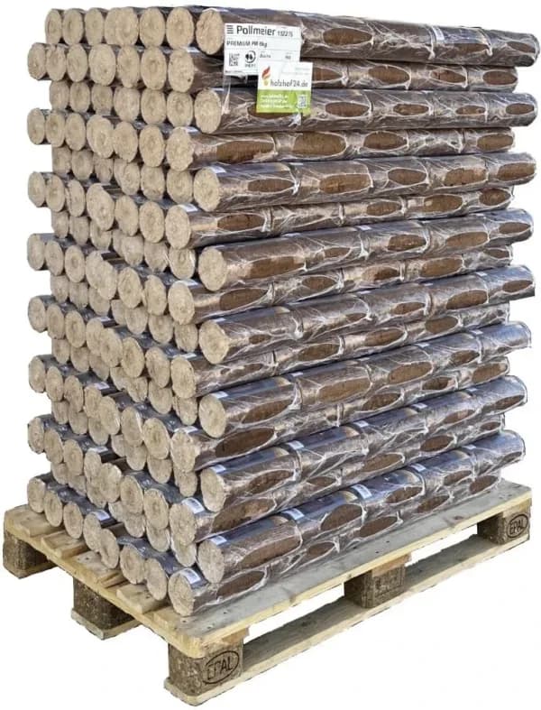 Briquettes de hêtre cylindriques – palette en packs de 6 kg