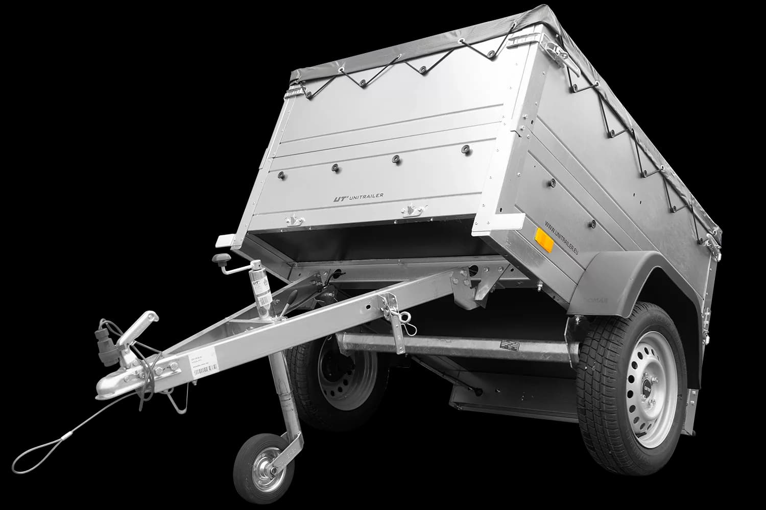 Pkw Anhänger Neu GARDEN TRAILER 150 KIPP mit zusätzlichen Bordwänden, Stützrad und grauer Flachplane