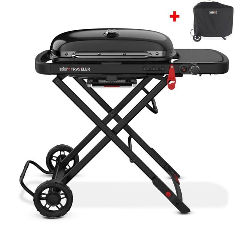 Weber Gasgrill Traveler Campinggrill, Stealth Edition, inklusive Abdeckhaube