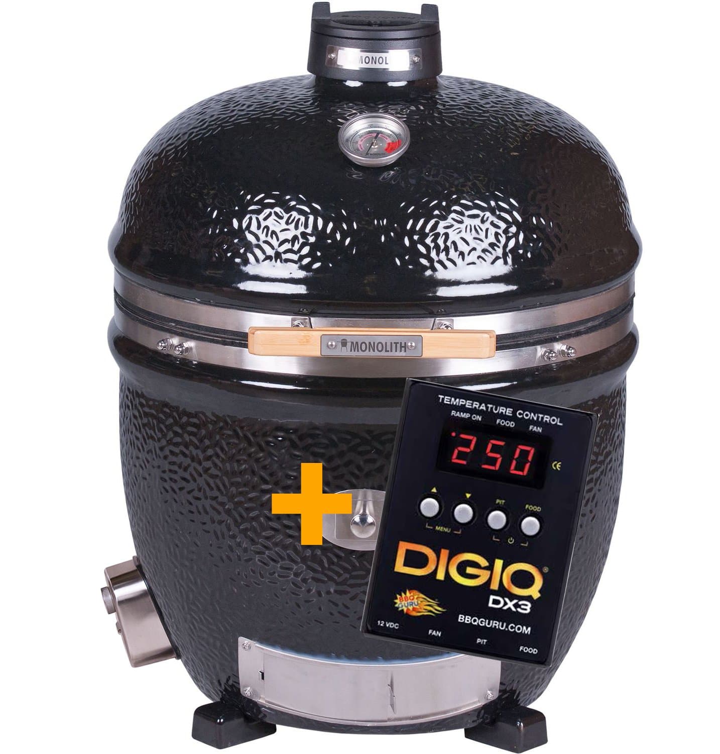 Monolith Grill LeCHEF BBQ GURU PRO-Serie 2.0 Schwarz OHNE Gestell und Seitentische inkl. DigiQ Controller Set