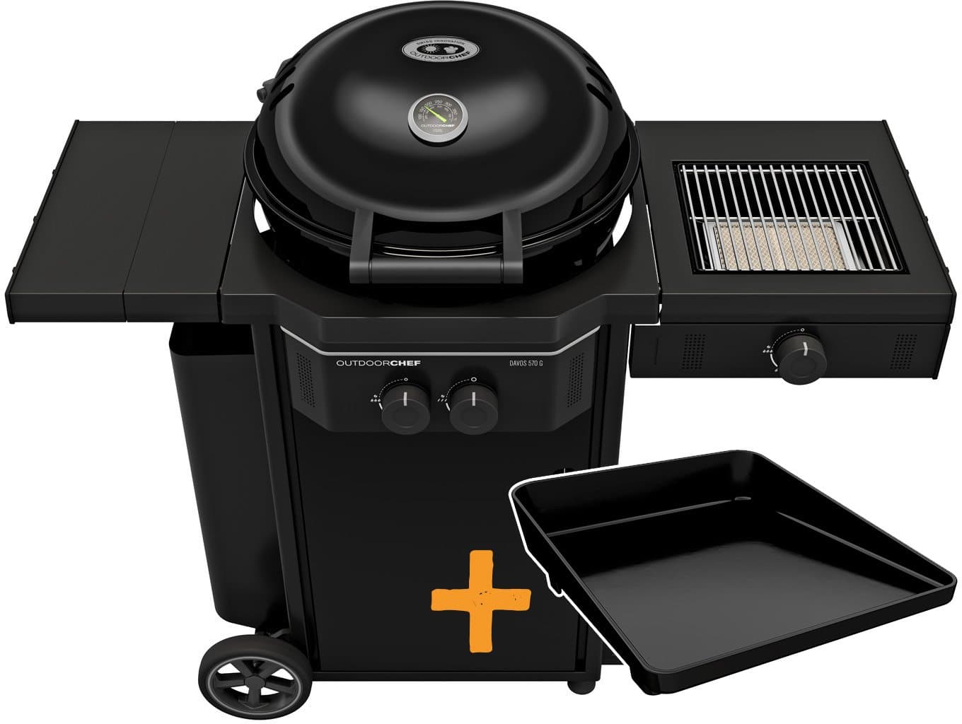 Outdoorchef Gas Kugelgrill Station DAVOS 570 G Pro BZ mit Blazing Zone und 11 kg Gasflaschen Kit + Plancha