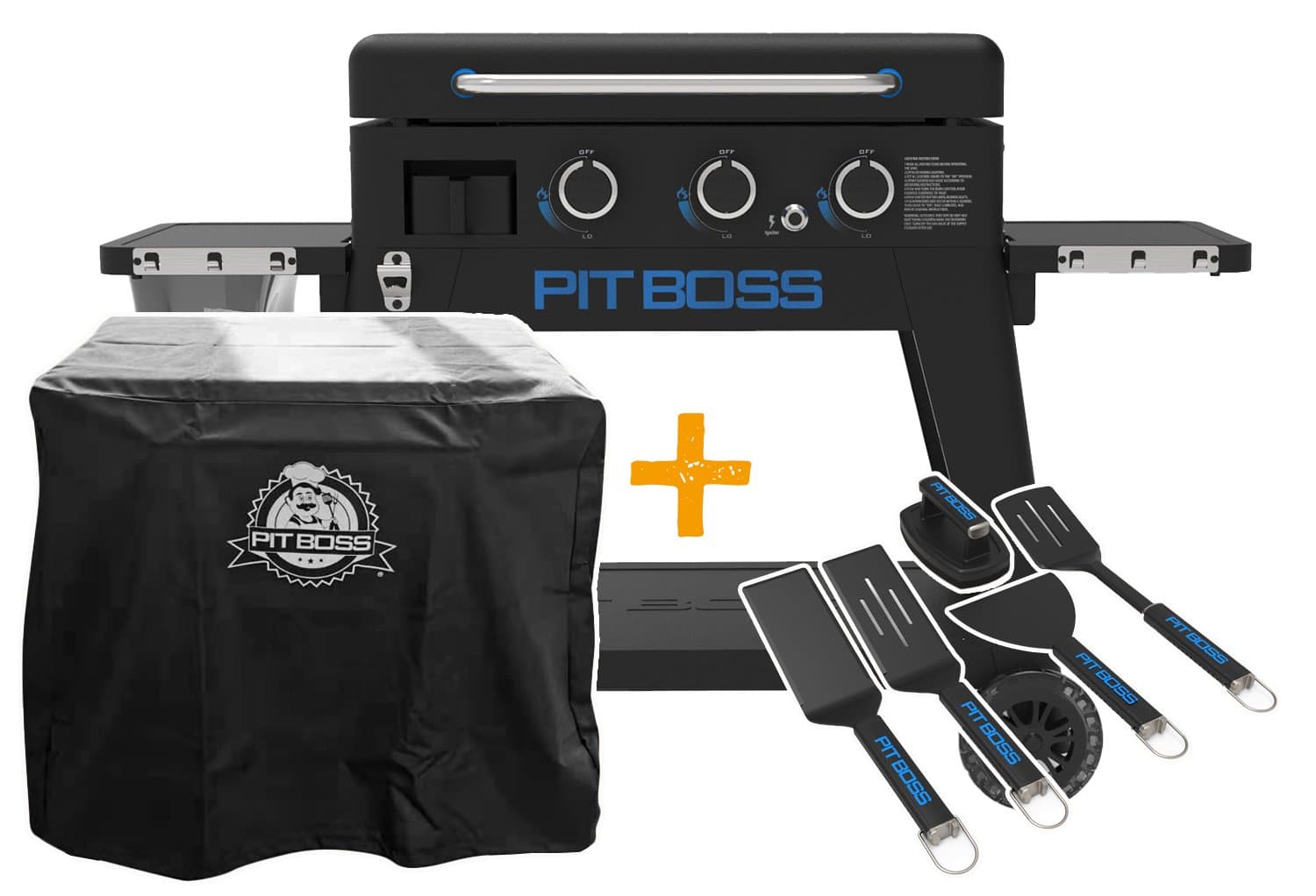 Pit Boss Plancha Grill Ultimate Plancha 3-Brenner mit Untergestell inkl. 5-teilig Grillbesteck Set + Abdeckhaube