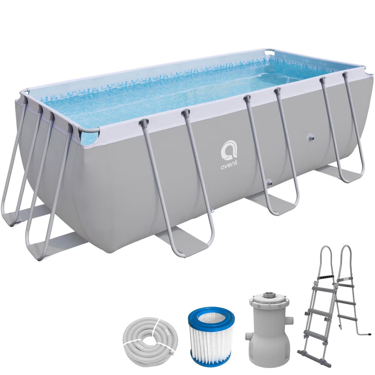 Aufstellpool Avenli Frame Stahlrahmen Pool Set Rechteckig 400 x 200 x 99 cm Komplettset