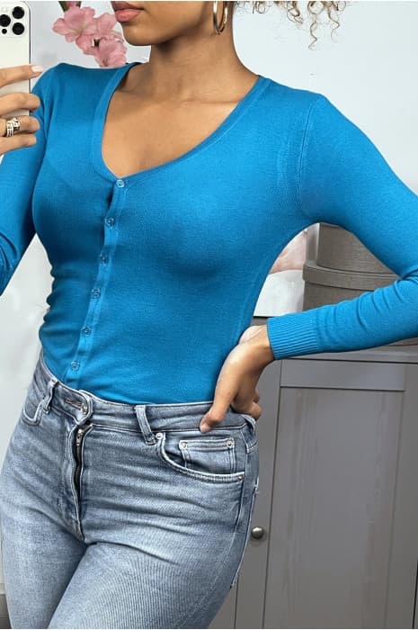 Gilet bleu en maille tricot très extensible et très doux