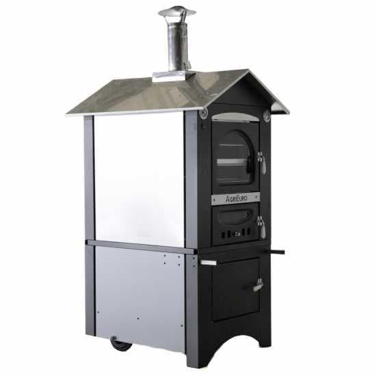 AgriEuro Medius 80 EXT – Four à bois en acier d’extérieur – Ventilé – Toit et parois inox – Inox