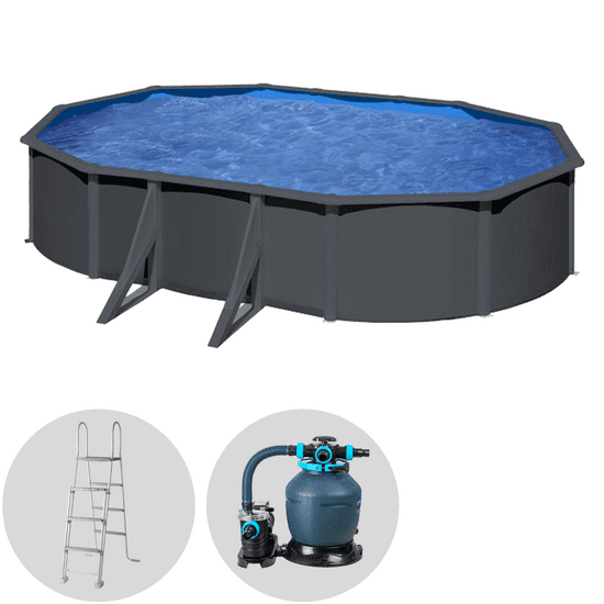 Gre Anthracite Ovale 610 x 375 x 120 cm – Piscine hors-sol en acier