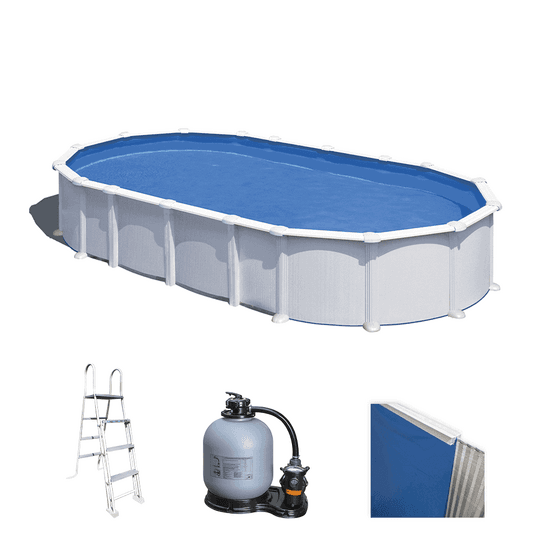 Gre Haiti Ovale 730 x 375 x 132 cm – Piscine hors-sol en acier – Traverses enterrées