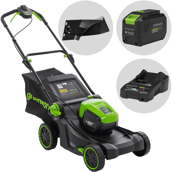 Greenworks GD48LM41II – Tondeuse à gazon à batterie – 48 V/4 Ah – Largeur de coupe 41 cm
