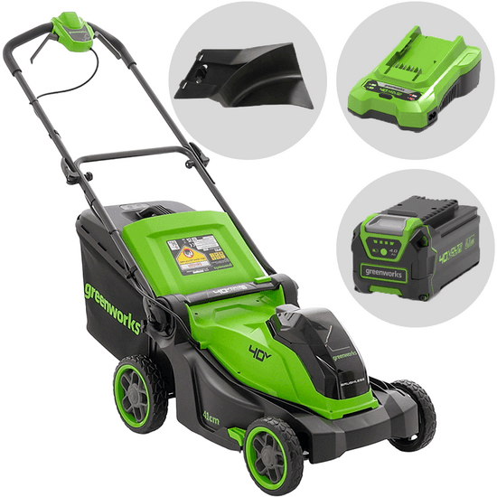 Greenworks MO40L413-01 – Tondeuse à gazon à batterie – 40 V/4 Ah – Largeur de coupe 41 cm