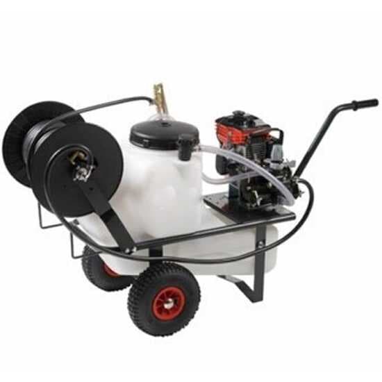 Groupe motopompe de pulvérisation Comet MTP MC 25 – Loncin 148F-2 sur chariot et cuve 55 l
