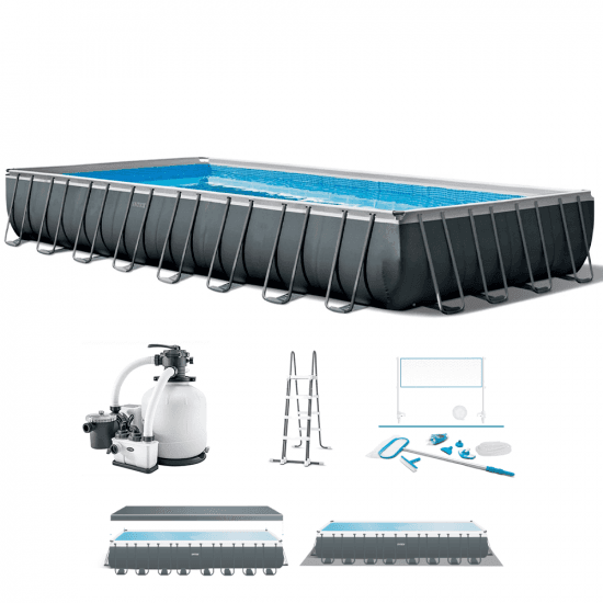 Intex Ultra XTR Frame 26378NP – 975x488x132 cm – Piscine hors-sol + Kit Nettoyage et Volleyball