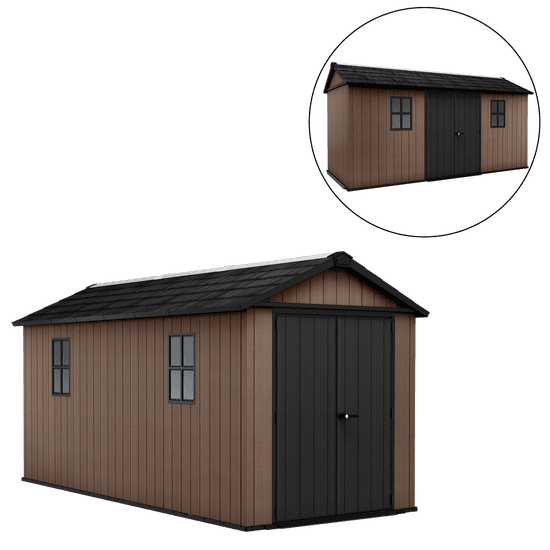 Keter Newton plus 7515/1575 – Abri de jardin – Avec porte à double battant et fenêtres – 230 x 476 x 246 cm