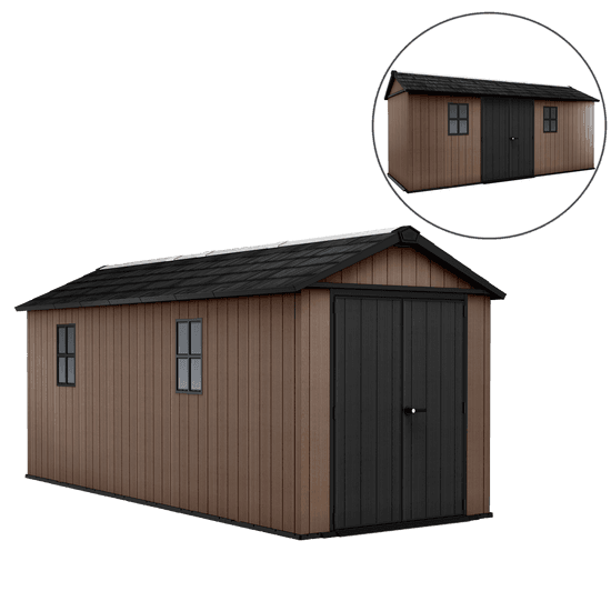 Keter Newton plus 7517/1775 – Abri de jardin – Avec porte à double battant et fenêtres – 230 x 539 x 246 cm