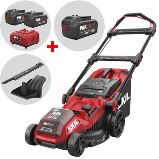 SKIL 0135 BA – Tondeuse à gazon à batterie 2x20V/4Ah + 1 batterie 20V 4Ah offerte – Largeur de coupe 38 cm