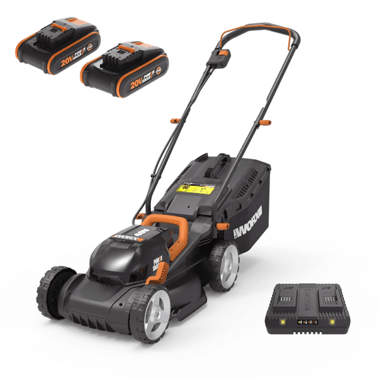 Worx WG779E – Tondeuse à gazon à batterie – 2x20V/2,5Ah – Coupe 34 cm