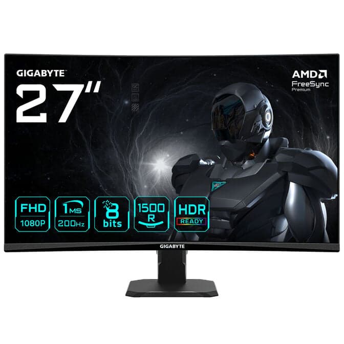 GIGABYTE GS27FCA, 27 Zoll Full-HD Curved-Monitor, 200Hz, VA-Panel, Adaptive-Sync