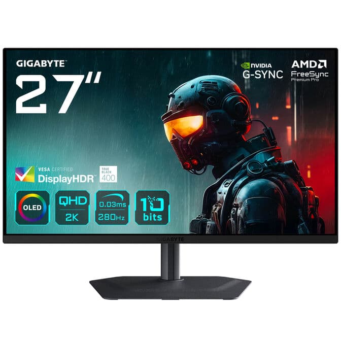 Gigabyte MO27Q2A, 27 Zoll QHD Gaming Monitor, 280Hz, QD-OLED-Panel, FreeSync Premium Pro