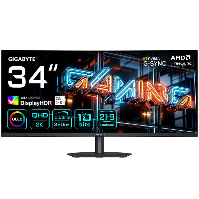 GIGABYTE MO34WQC36 EK, 34 Zoll Curved Gaming Monitor, 360Hz, QD-OLED, FreeSync Premium Pro