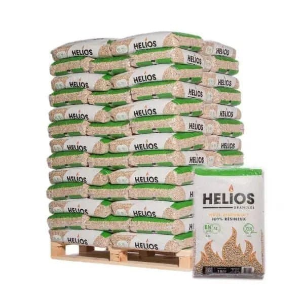 HELIOS Holzpellets ENplus A1 / DINplus â 975 kg Palette (65Ă15 kg), Heizwert >4,7 kWh/kg, Nadelholz