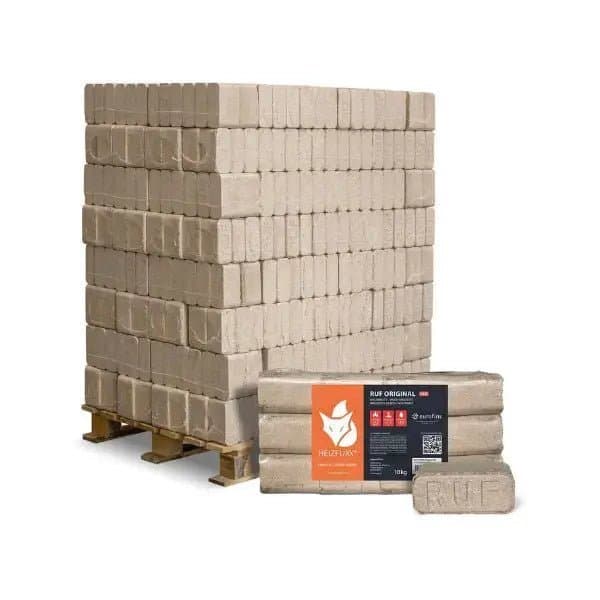 Heizfuxx RUF Holzbriketts Hartholz â 960 kg Palette (96Ă10 kg), Heizwert â„4,8 kWh/kg, RUF-Form