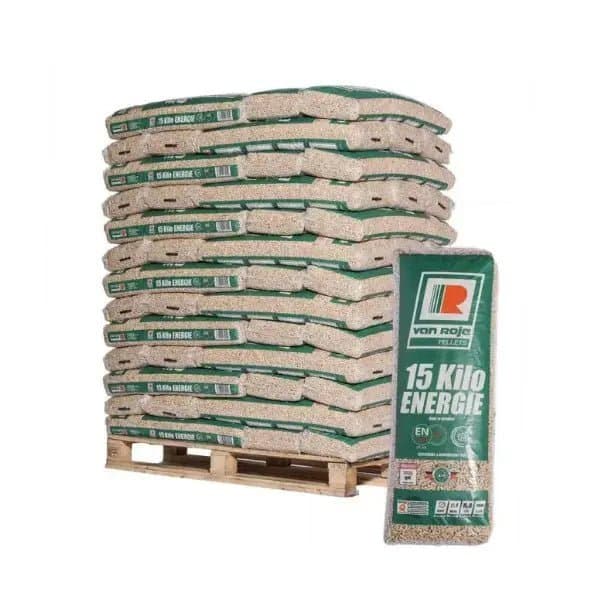 Van Roje Holzpellets ENplus A1 â 975 kg Palette (65Ă15 kg), Heizwert â„4,6 kWh/kg, DINplus/ENplus A1