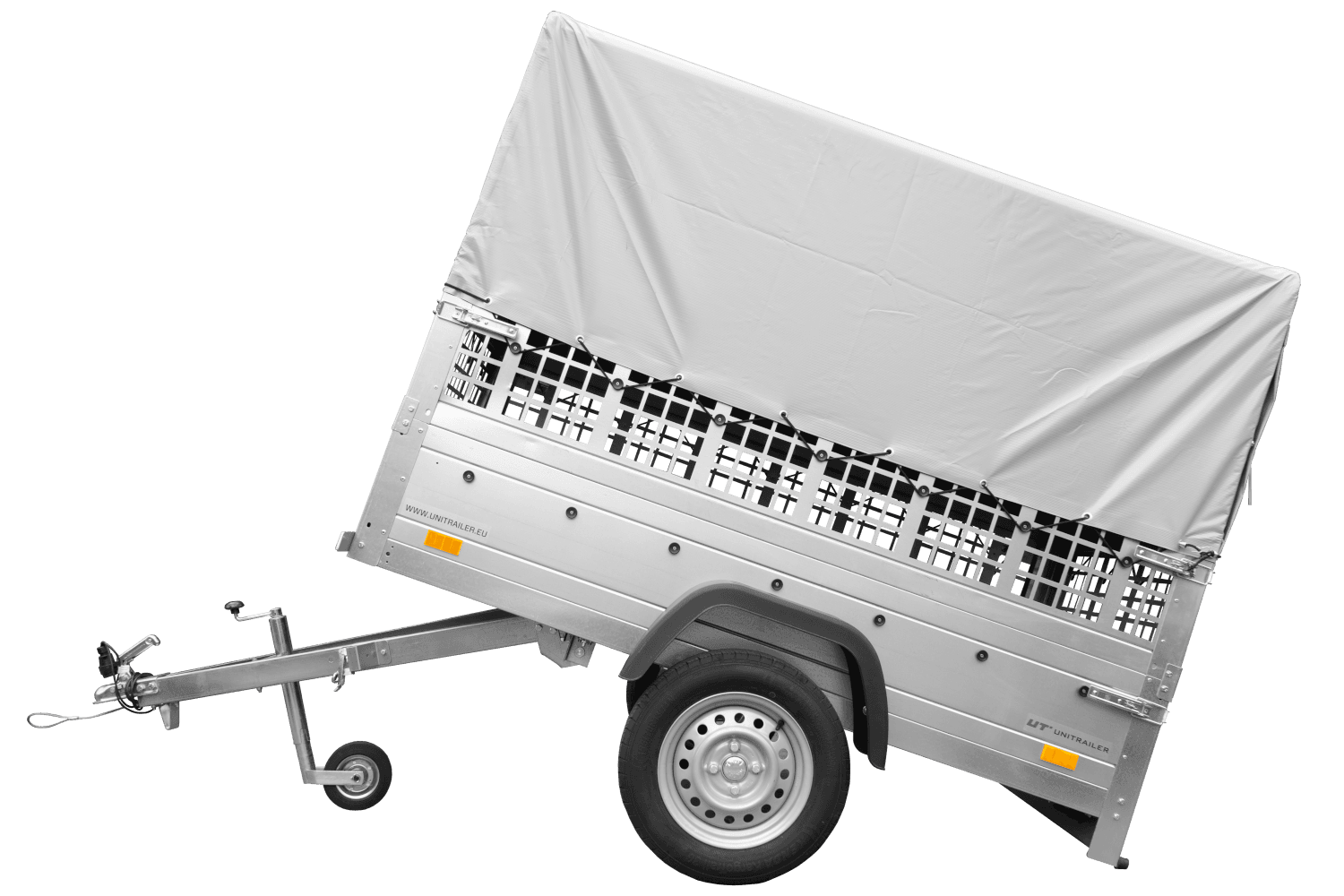 Remorque simple essieu 200×106 avec bâche haute, arceau, rehausses de ridelles et roue jockey – Garden Trailer 200 KIPP