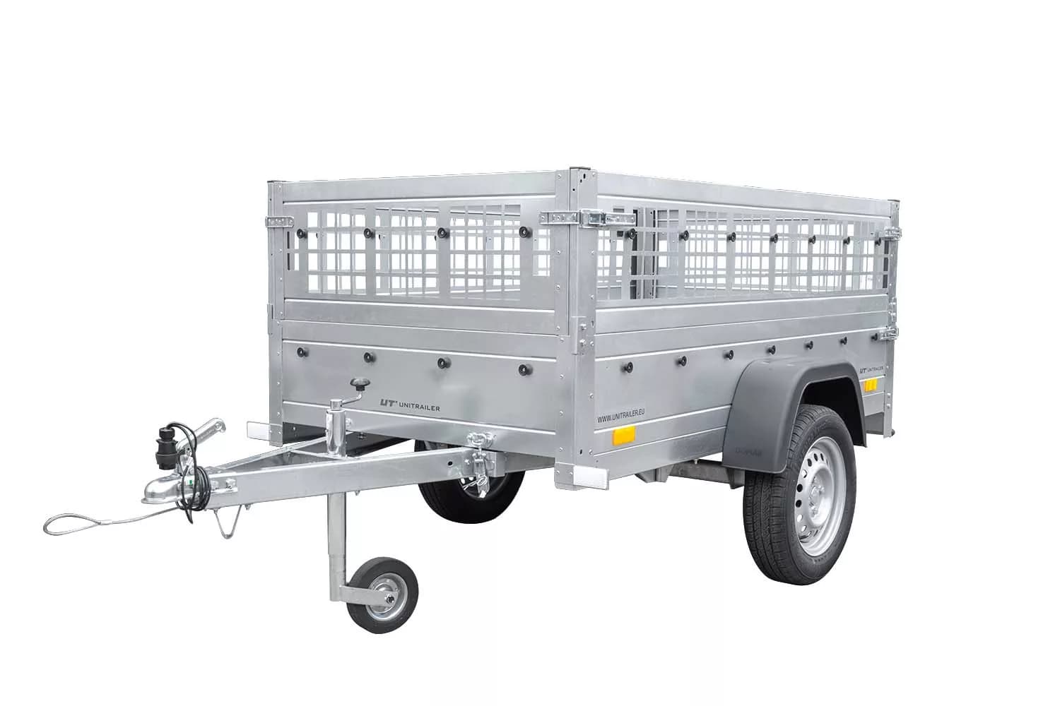 Remorque Garden Trailler 200 KIPP avec rehausses grillagées et roue jockey
