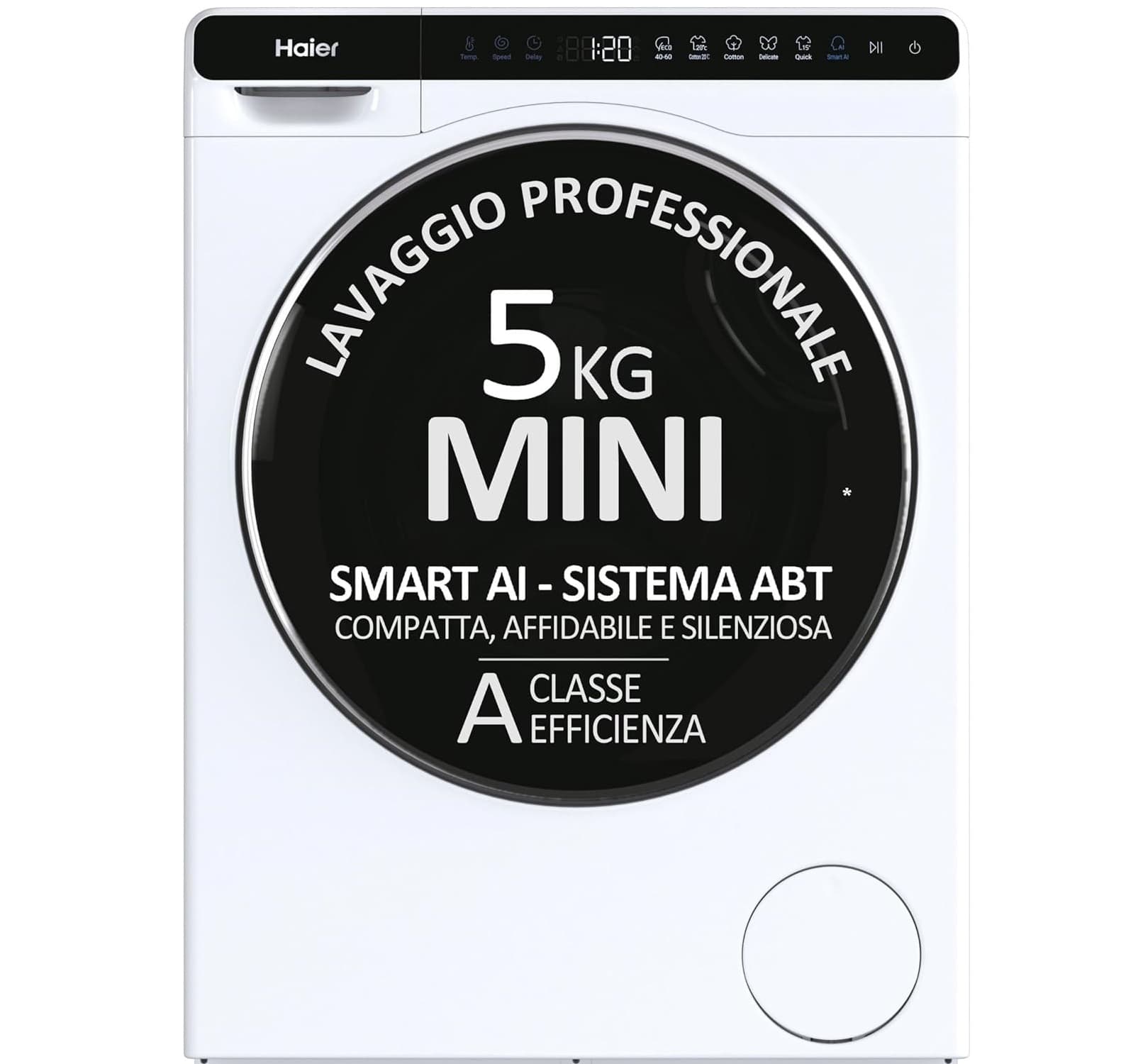 Haier Mini Drum HW50-BP12307-S Lavadora, 5 kg, 1200 vueltas, 6 programas