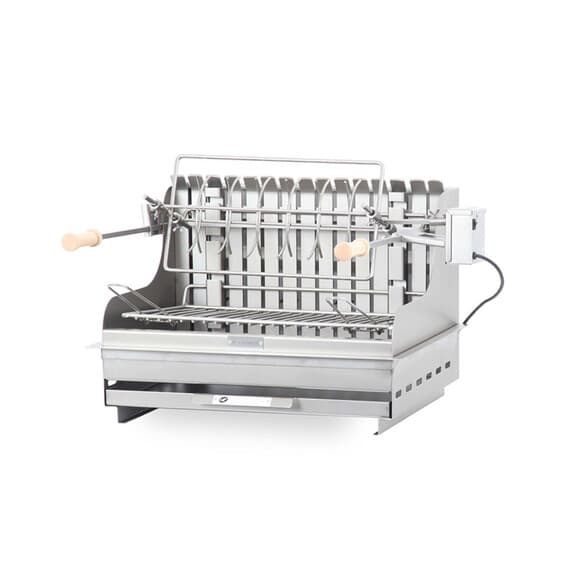 Barbecue charbon encastrable Mendy inox + tournebroche - Le Marquier