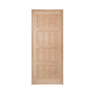 Bloc Porte Connemara 4 Panneaux – Chêne Naturel, H.204 x L.73 cm, Poussant Gauche, Prêt à Peindre