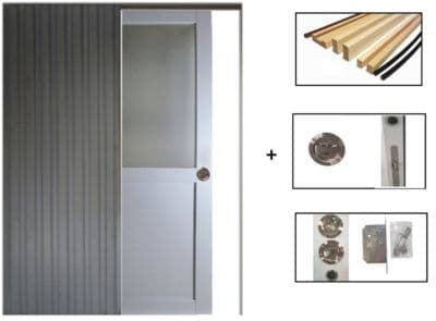 Porte coulissante vitrée Athena RAL 7035 – 204 x 83 cm – Système de galandage + kit de finition inclus – GD Menuiseries