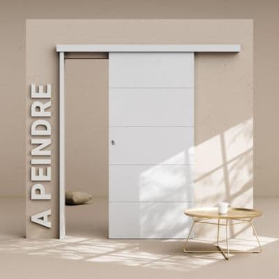 Porte coulissante intérieure avec rail – Prépeinte Ligne – 93 cm – Design moderne – Réversible