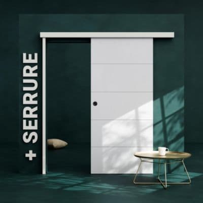 Porte coulissante intérieure avec rail et serrure – Prépeinte Ligne – 93 cm – Design moderne – Réversible